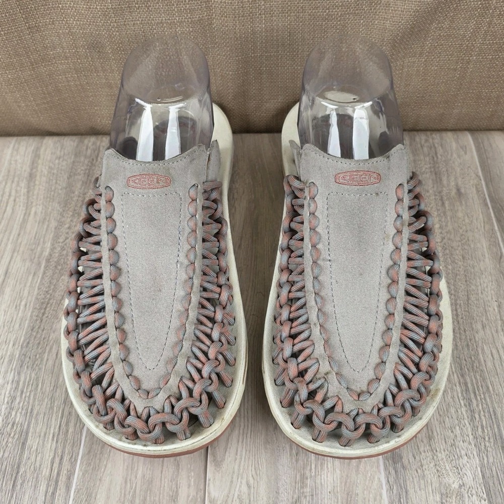 Keen Uneek Slide Slip On Mule Sandals Grey Coral Rope Cord Womens Size 7.5 Boho